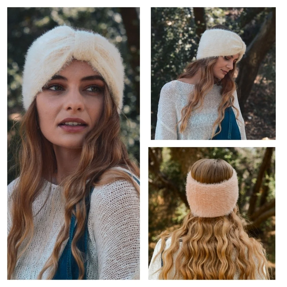 Soft Knit Cream Headband with Bow